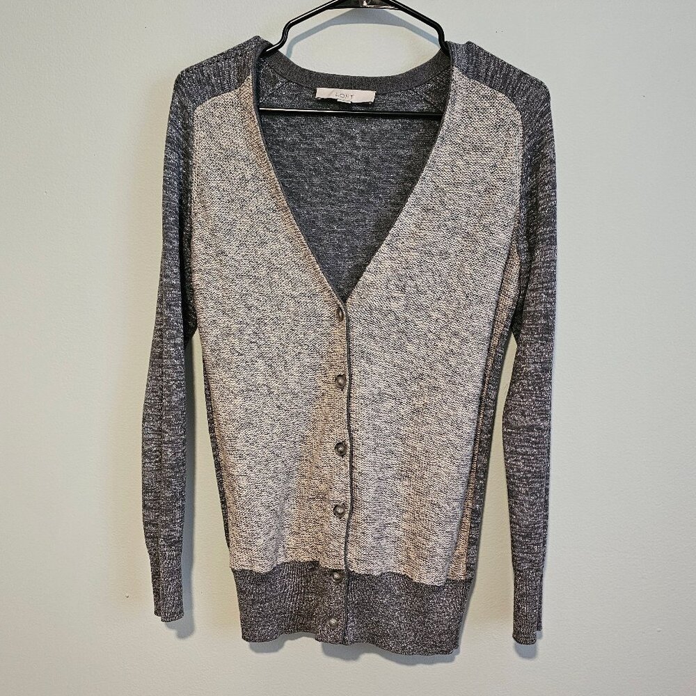 Women’s Loft Long Sleeve Two-Tone Heathered Gray Cardigan w/ Subtle Shimmer, XS